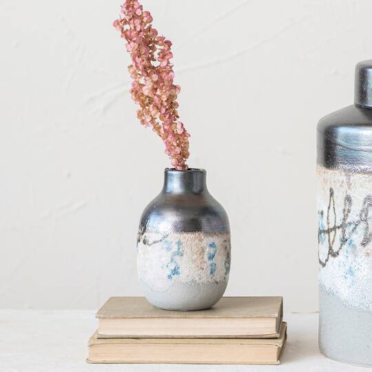 Hello Honey® 6" Neutral Hand Painted Stoneware Vase